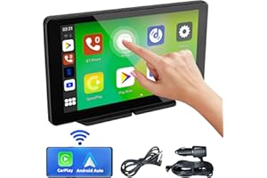 NFOIEIS 7 Pulgadas Pantalla Coche, Portátil Carplay Coche con A-pple Carplay y Android Auto, Car Play Inalámbrico para A-pple Coche con GPS, Control de Voz, Mirror Link, Bluetooth, FM para Todos Los Vehículos