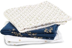 aden + anais Musy Squares - Gold, Pack de 3 | Grand Tissu en Mousseline 100% Coton | Essentiels de bébé Unisexe Doux et léger | Cloths pour Les Filles et Les garçons Nouveau-nés | Cadeaux de bébé