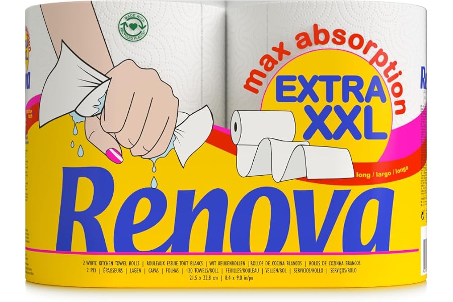 Renova Essuie-tout Extra XXL 2 plis blanc, 1 rouleau XXL = 3 rouleaux standard, 2 rouleaux