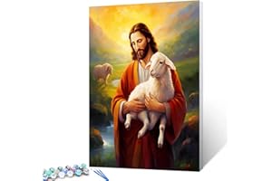 Tucocoo Jesus and Sheep Paint by Number for Adults Beginner, DIY Oil Painting Kits on Canvas with Brushes and Acrylic Pigment, Christ Religious Faith Pictures for Home Decor 16x20inch (Frameless)