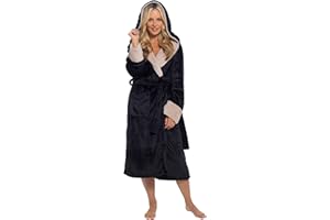 Slumber Hut® Ladies Hooded Fleece Dressing Gown - Luxury Grey Shimmer Sherpa Bear Hood - Leopard Animal Print - Teddy Fabric Winter Womens Bathrobe - Size 8 10 12 14 16 18 20 22