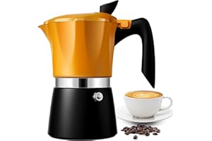TWOMEOW Stovetop Coffee Maker Espresso Italian Moka Pot with Transparent Top Lid, 300ml-6 Espresso Cups, Classic Aluminium Coffee Percolator, Orange/Black
