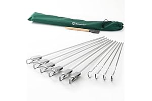 Sunnecko Spiedini Acciaio Barbecue, 10 pezzi Spiedini Barbecue in Acciaio Inox, Spiedini per Barbecue Riutilizzabili 43cm/ 36cm, con Pennello Piccolo e Borsa Portaoggetti, per Campeggio Barbecue