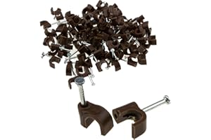 ENTIE Round Brown 6mm Cable Clips Secure Fastenings Cables [100 Pack]