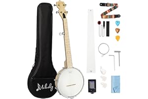 Mulucky B805 - Banjo da viaggio a 5 corde, 66 cm, in acero, con parte posteriore solida chiusa, kit per principianti, con custodia, accordatore, plettri, tracolla