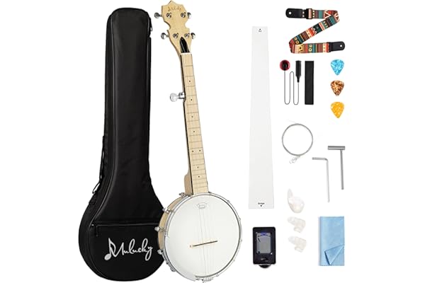 Banjo à 5 cordes Mini - Mulucky 66 cm en érable, dos solide fermé Kit de débutant avec sac de transport, accordeur, médiators, sangle, cordes - B805