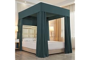 Mengersi Four Corner Post Bed Canopy Bed Curtains Sheer Canopy Bedroom Decoration Lightproof Windproof (King, Dark Green)