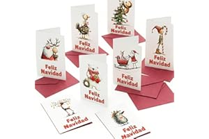 Bear and Bee Set de 30 tarjetas navideñas españolas A6 con sobres rojos: elegantes felicitaciones navideñas para fiestas y regalos.