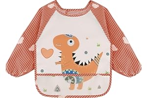 Vancle Babero con Mangas Largas, Babero con Mangas Impermeable, para Bebes Unisex 6-36 Meses, Lavable a Máquina