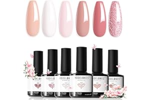 Modelones Pink Gel Nail Polish Set, 6 Colors Nude Gel Polish White Pastel French Nail Polish Glitter Pink Soak Off LED Nail Starter Kit Nail Varnish DIY Salon Manicure Gift for Woman