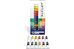 ARTISTIK Quality Watercolour Paint Set - Pack of 12 Professional Watercolor Paint Tubes and Painting Kit for Artists Highly Pigmented and Great for Variety of Different Scenes and Mediums - 12 x 12ml