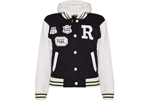 A2Z 4 Kids Filles Baseball Capuche Noir & Néon Rosé R Mode NYC/Fox Veste Varsity Style Manteau Long Manches Occasionnel Mode Cadeaux Âge 2-13 Ans