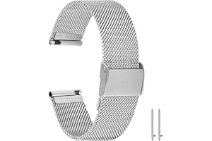 Aliwisdom bracelet de Montre 22mm pour Montre connectée, Smartwatch universelle Métal Acier Maille Bracelets de rechange de à libération Rapide pour Homme Femme (Argenté, 22mm)