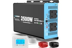 FLAMEZUM 2500w Pure Sine Wave Power Inverter DC 12V to AC 240V Voltage Converter with 2 AC Outlets,1 USB-A Port,1 USB-C Port,LCD Remote Control,for Motorhomes,Trucks,Boats,Camping