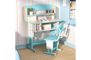 tinysiry Adjustable Kids Desk and Chair Set, Ergonomic Study Table with Storage Drawer, Book Stand, Spacious Learning Desk for Children Ages 7-12, Height Adjustable, Ideal for Homework Blue