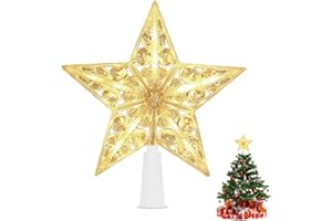 Dereine Estrella del Árbol de Navidad,Topper del Árbol de la Estrella,Estrella de la Navidad,Topper para Arbol de Navidad,Estrella para Decoracion Árbol de Navidad,Luz Cálida (Blanco cálido)