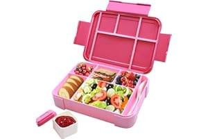 HapagToy Brotdose mit Fächern, Lunchbox mit 6 Unterteilung und einer Separaten Saucenbox, Bento Box BPA-Frei, Auslaufsicher Design, Perfekt für Kinder Schule Büro Tragen(Rosa)