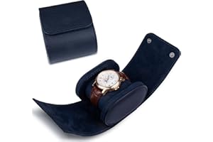 RoYiio Boîte à Montres Portable en Cuir, Boîte de Montres de Voyage, Présentoir Coffret Montres Classique, Boîte de Rangement pour Montres avec 1 Slots Etui à Montres Homme Femme Cadeau - Bleu