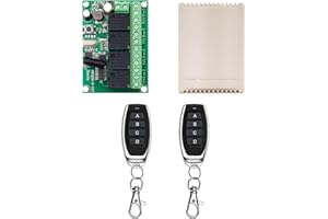 QIACHIP Interruttore di controllo remoto wireless DC 12V 24V 4CH 10A Ricevitore relè a radiocomando a 4 canali 433Mhz con 2 trasmettitori RF, per luci, porta del garage, motore