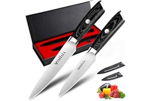 MOSFiATA Juego de 2 Cuchillos de Cocina, Cuchillo Multiusos de 13cm y Cuchillo Pelador de 9cm con Funda para Carnes, Verdura y Fruta