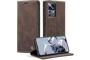 GoodcAcy Funda para Xiaomi 12T/Xiaomi 12T Pro, Soporte Plegable Tapa Flip de PU Ranuras Tarjetas Magnético Protección, Protección de Cuero Premium-Café