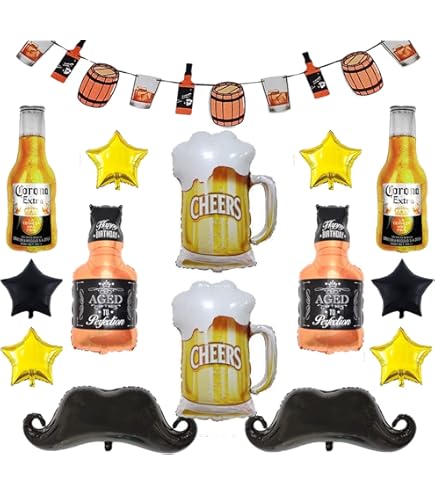 Whisky verjaardagsfeestje decoraties - verouderd tot in de perfectie gelukkige verjaardag achtergrond zwarte champagne gouden ballonnen slinger wijn taart toppers middelpunt tafelkleed proost en bier