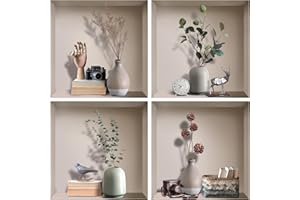 ANHUIB 4 Pcs Stickers Muraux 3D Plante de Salon,Autocollant Mural de Plante,Stickers Mural de Vase,Autocollant Muraux Feuille Verte,DIY Amovibles 3D Vases Murale de Salon Chambre à Coucher Décoration
