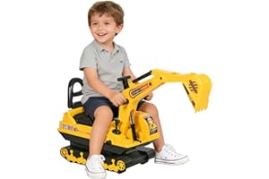 HOMCOM Escavatore Ruspa Giocattolo Cavalcabile per Bambini max. 30 kg con Schienale, Braccio Mobile e Vano Contenitore, 78x24x58.5cm