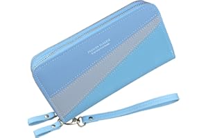 YIXUAN Damski portfel z podwójnym zamkiem błyskawicznym; portmonetka na monety; skóra PU portfel na telefon dla kobiet; duża pojemność; kopertówka z wieloma przegródkami na karty; saszetka z paskiem na nadgarstek