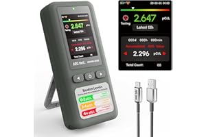 AEGTEST HOUND-1011S Detector de radón portátil, Sensor de Alta precisión para el hogar, Ligero, Alarmas sonoras y visuales, Monitoreo a Largo Plazo, Probador de radón fácil de Usar en pCi/L o Bq/m³
