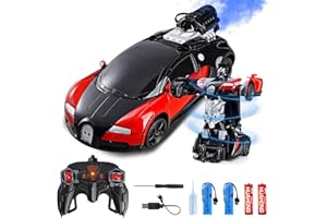 Daioller Macchina Telecomandata Robot Trasformabile,Robots Radiocomandata con Luce LED & Musica, Auto RC con Spruzzatore per Bambini di 4 5 6 7 8 9 Anni (Rosso)