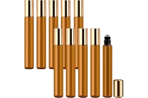 Rapidbok 10ML Roll on Huiles Essentielles, 10 Pièces Rechargeable Flacon Vide, Roller Avec Bille en Acier Inoxydable, Verre Pour Parfums, Cosmétiques, Voyage