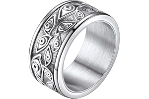 FaithHeart Spinning Anxiety Rings for Men Vintage Egyptian Eye of God Spinner Ring Stainless Steel/Gold Plated/Black Fidget Rings Cool Gothic Jewelry Size O - Z+3 Engravable Custom