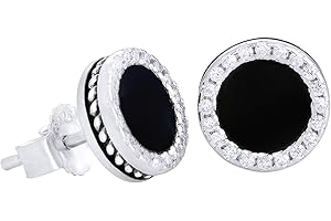 KRKC & CO KEEP REAL KEEP CHAMPION KRKC&CO Sterling Silver Earrings for Men 8/9mm Round Black Onyx/5A CZ Stones Stud Earrings Hypoallergenic Stud Earrings for Dating Party, Iced Out Studs Mens Earrings