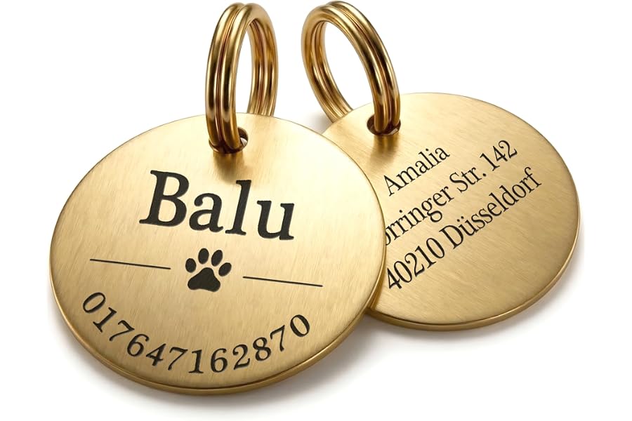 TMT Hundemarke mit Gravur Edelstahl-Hunde-Anhänger | wetterfest, matte Oberfläche | Roségold, Gold, Silber | Hundehalsband mi