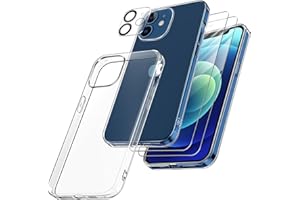 FLLAO Handyhülle für iPhone 12 Hülle mit 2 Schutzfolie und 1 Kameraschutz, Weiche TPU Silikon Stoßfest Schutzhülle [Schutz in Militärqualität] Durchsichtige Kratzfest Dünne iPhone 12 HandyHülle