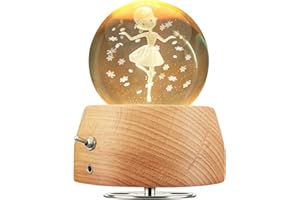 OOWOLF Crystal Ball Music Box,Christmas 3D Wooden Music Box with Warm Light, K9 Crystal Ball Beautiful Snow Globe Music Box for Christmas, Birthday,Mother's Day,Valentine's Day(K9-Ballet Girl)
