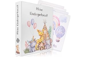 Pikaflor Kindergarten Ordner - meine Kindergartenzeit, mit Griffloch DIN A4, Platz für 350 Blatt, Tiere | Kinder Ordner | Erinnerungsordner | Mappe | Kita, Schule (01 - Camp)