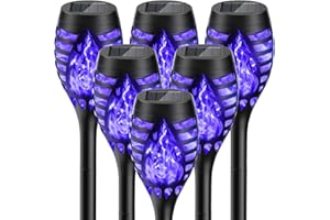 GEARLITE Lot de 6 lampes solaires pour extérieur et jardin - Torches solaires violettes - Effet flamme réaliste - IP65 - Étanche - Décoration de jardin - Lampe solaire pour extérieur, arrière-cour,