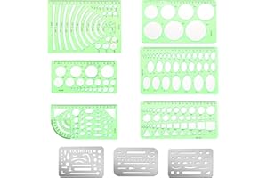Sxutop 9 Stück Radierschablone Edelstahl Schablone Lineal Geometrische Radierschablone Silber Zeichenschablone Kunststoff Kreisschablone Geometrisches Kreislineal zum Zeichnen Architektur Mechanische