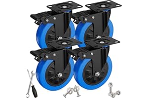 Asibaade Lenkrollen Schwerlast 4 Stück Möbelrollen Ø125mm mit Bremsen inkl. Montagezubehör 360° Drehung bis 720KG Tragbarkeit für Möbeltransport & Industrietransport