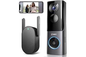 + 360 360 X3 Radar Sensor Video Doorbell with Chime, UltraHD 5MP, 180-Day Battery Life, Free 8GB Local Storage, Face Recognition, Package Protection, Easy Installation, Works with Alexa and Google Assistant