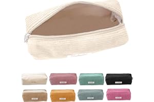 Electri-HQ Pencil Case，8 Farben zur Wahl，Mäppchen Cord-Stoff,Federmäppchen Milchig Grau für Mädchen Teenager, Federtasche Stiftetasche Stiftemappe Pencil Case Schulmäppchen für Schule, Büro (Creme)