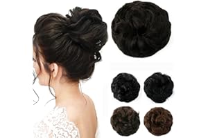 JJstar Messy Hair Bun Curly Wavy Hair Scrunchies Accessories Pieces for Women Girls Synthetic Hair Chignons (Black Brown)