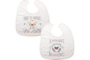 MAROMA [13] Grands Bavoirs Bébé Humoristiques, Lot de 2, Cadeau Naissance Original, Motifs "Marre des Biberons" (Marre du Lait) Papa,Parrain,Marraine,Bapteme