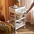 HAENJA Rolling Utility Cart with Drawer, Rolling Cart Storage Organizer with Cover Board, Mobile Trolley Sofa Side Table with Wheels for Office Home Kitchen Organization (3 Tier)
