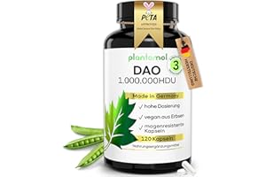 ‎PLANTOMOL 120 DAO Kapseln - 1.000.000 HDU pro Tag - perfekte Dosierbarkeit mit 333.333 HDU/Kapsel (1 bis 3 Kapseln/Tag) - DAO vegan - DAO Enzym aus Erbsen