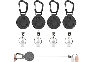 POFIBO Portachiavi Retrattile da 4 Pezzi Robusto Portachiavi Retrattile con Moschettone, Portachiavi Estensibile con cavo d'acciaio da 80cm, Porta Badge Tattico Retrattile (Nero)