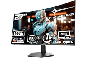 ‎MINIFIRE Minifire Curved Monitor 27 Zoll 100Hz, PC Bildschirm mit Lautsprecher -1500R FHD (1920 x 1080p) VA Panel, MPRT 1ms, sRGB110%, Less Blue Light, HDMI 1.4, Type-C 2.5W, unterstützt VESA - Schwarz