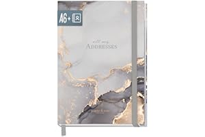 ‎HÄFFT paper&you® Adressbuch A6+ mit Register A-Z und 120 g/m² Premium-Papier "Grey Marble" Buch für Kontakte, Geburtstage & Passwörter - nachhaltig & klimafreundlich
